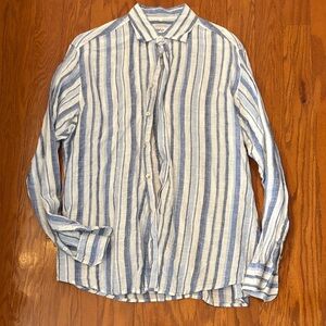 Blue and White Striped Men's Shirt